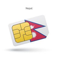 Nepal mobile phone sim card with flag
