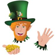 Happy Saint Patricks Day leprechaun with gold