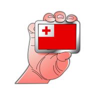 hand holding Tonga flag