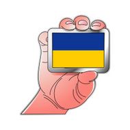 hand holding Ukraine flag