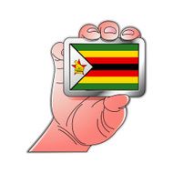 hand holding Zimbabwe flag