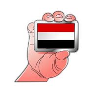 hand holding Yemen flag