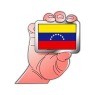 hand holding Venezuela flag