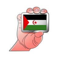 hand holding Western Sahara flag
