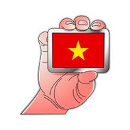 hand holding Vietnam flag