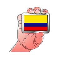 hand holding Colombia flag