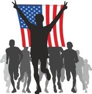 Winner with the American flag at finish