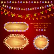 Set of wooden frames bright lights and flags N2