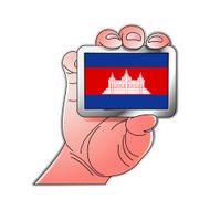 hand holding Cambodia flag