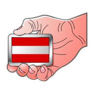hand holding Austria flag
