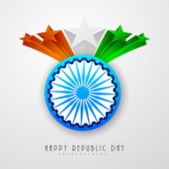 Indian Republic Day celebration with Ashoka Wheel and 3d stars