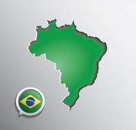 Map of Brazil and pointer with brazilian flag colors