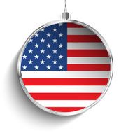 Merry Christmas Silver Ball with Flag USA