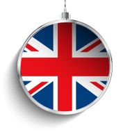 Merry Christmas Silver Ball with Flag United Kingdom UK