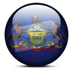 Map on flag button of USA Pennsylvania State