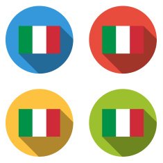 Collection of 4 isolated flat buttons (icons) with Italian flag