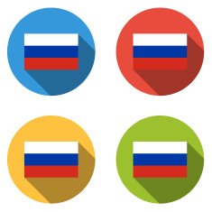 Collection of 4 isolated flat buttons (icons) with RUSSIAN FLAG