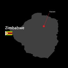 Detailed map of Zimbabwe and capital city Harare with flag
