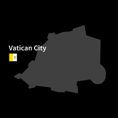 Detailed map of Vatican City with flag on black background