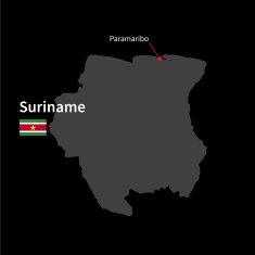 Detailed map of Suriname and capital city Paramaribo with flag