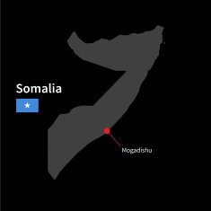 Detailed map of Somalia and capital city Mogadishu with flag