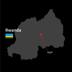 Detailed map of Rwanda and capital city Kigali with flag