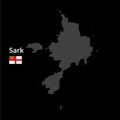 Detailed map of Sark with flag on black background