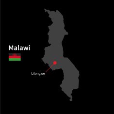 Detailed map of Malawi and capital city Lilongwe with flag