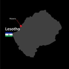 Detailed map of Lesotho and capital city Maseru with flag