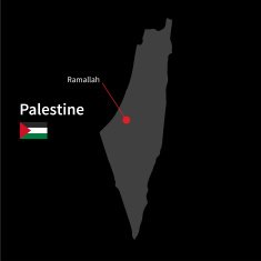 Detailed map of Palestine and capital city Ramallah with flag