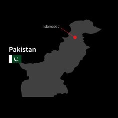 Detailed map of Pakistan and capital city Islamabad with flag