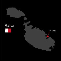Detailed map of Malta and capital city Valletta with flag