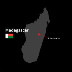 Detailed map of Madagascar and capital city Antananarivo with flag