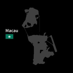 Detailed map of Macau with flag on black background