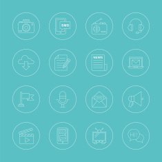 Media electronic line icon set