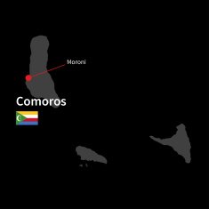 Detailed map of Comoros and capital city Moroni with flag