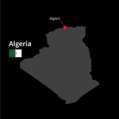 Detailed map of Algeria and capital city Algiers with flag