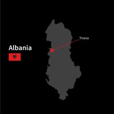 Detailed map of Albania and capital city Tirana with flag