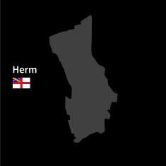 Detailed map of Herm with flag on black background