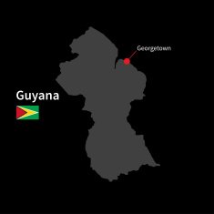 Detailed map of Guyana and capital city Georgetown with flag
