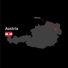 Detailed map of Austria and capital city Vienna with flag