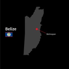 Detailed map of Belize and capital city Belmopan with flag