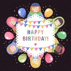 Modern cute and funny cartoon russian dolls birthday greeting card