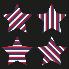 Collection of 4 striped stars isolated on black