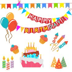 Retro Birthday Celebration Design Elements - for Scrapbook Invitation in