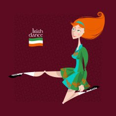 Dancing Irish girl in traditional dress St Patrick&rsquo;s Day