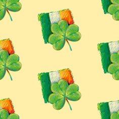 Seamless pattern with green clover and Irish flag