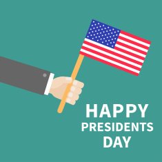 Hand with american flag Presidents Day background flat design Card