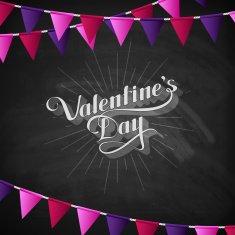 Valentine's Day retro label on blackboard background with festive flags