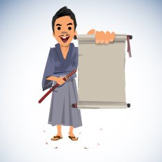 Japanese man character with paper roll- vector illustration